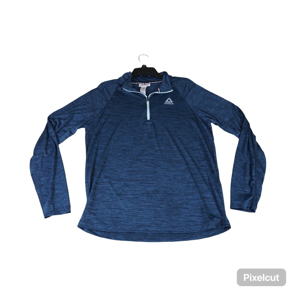 Reebok Quarter Zip Pullover Mens Medium Blue Space‎ Dye Activewear Long Sleeve